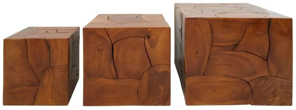 Surak Set of 3 Teak Root Stools - Brown