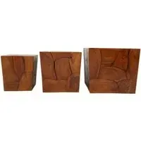 Surak Set of 3 Teak Root Stools - Brown