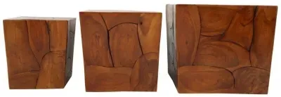 Surak Set of 3 Teak Root Stools - Brown image