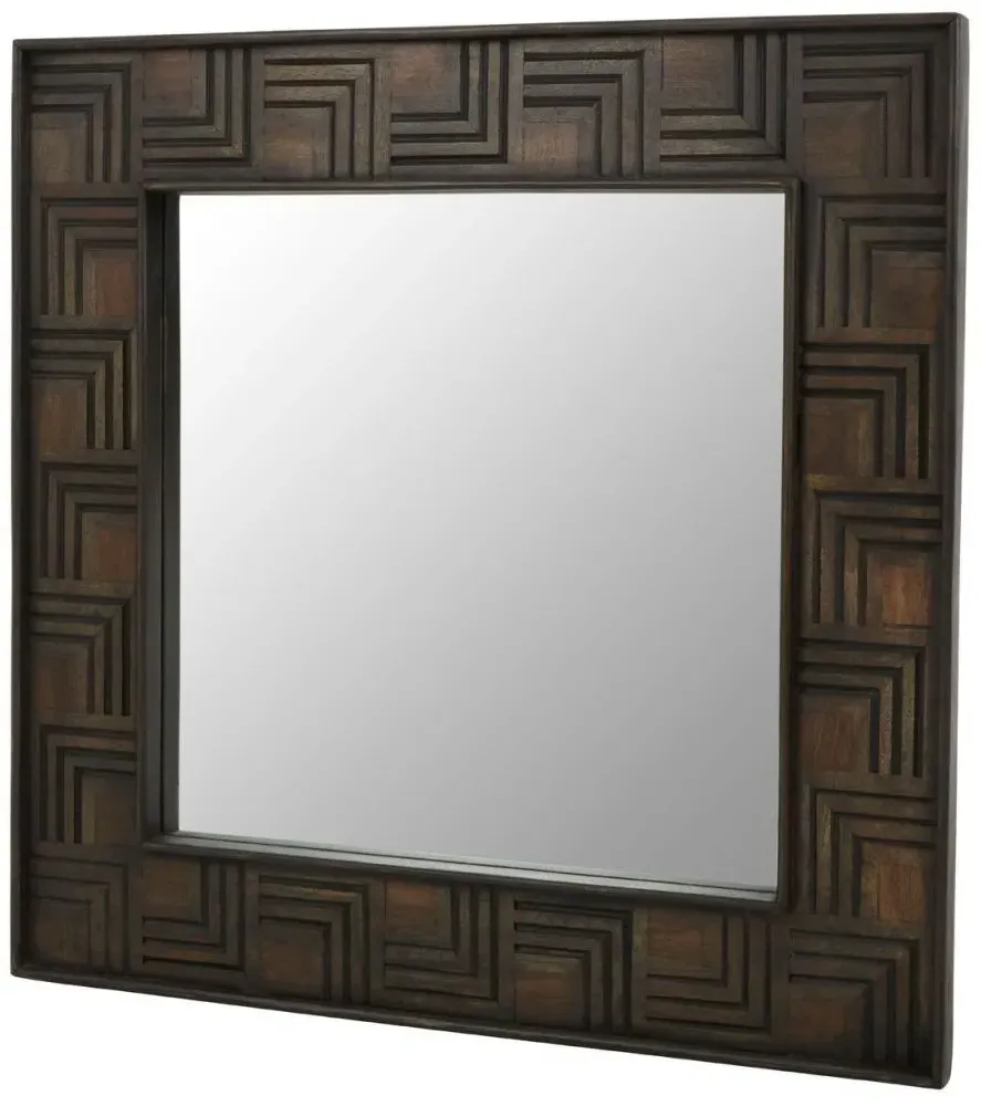 Surak Square Wall Mirror - Brown, Mango Wood