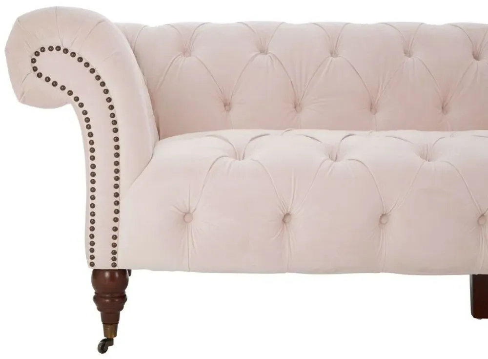 Suri 3-Seater Chesterfield Sofa with Studded Detail - Pink, Velvet