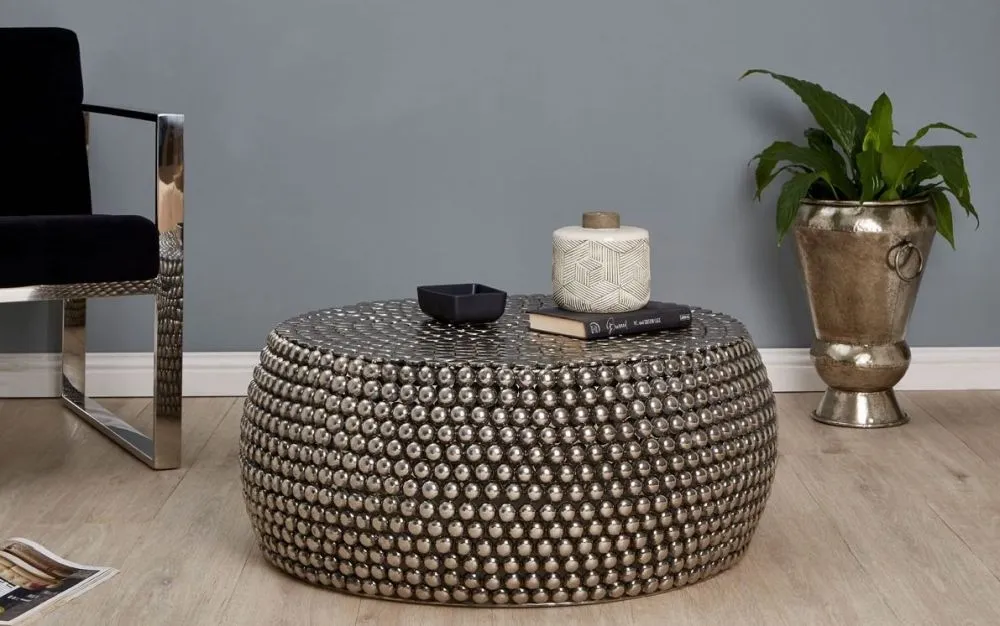 Templar Round Beaded Coffee Table - Silver