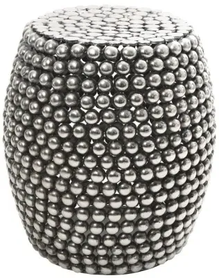 Templar Round Beaded Stool - Silver