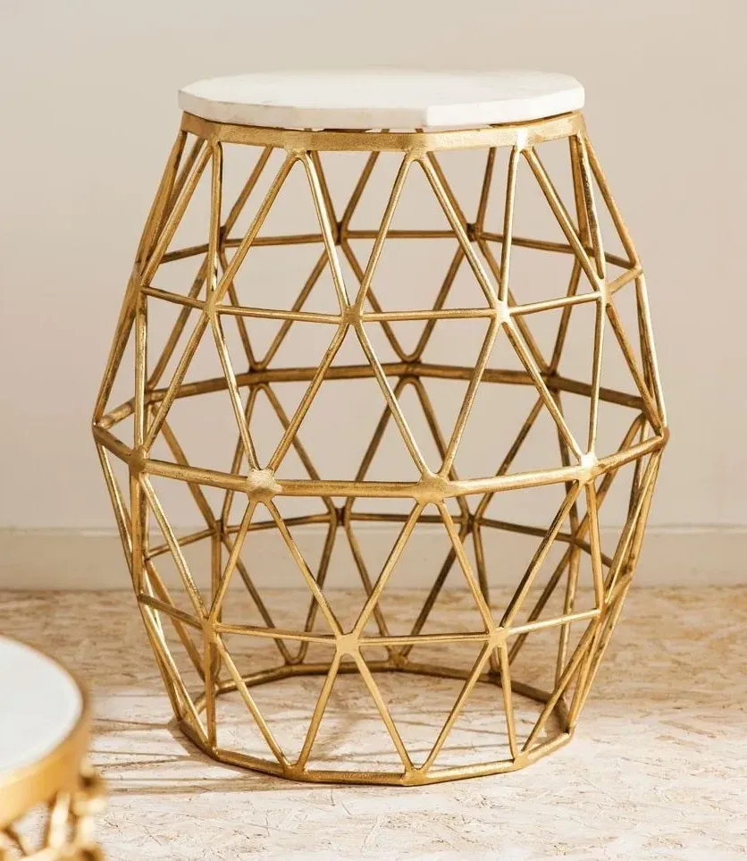 Templar Round Side Table - Gold, Stone