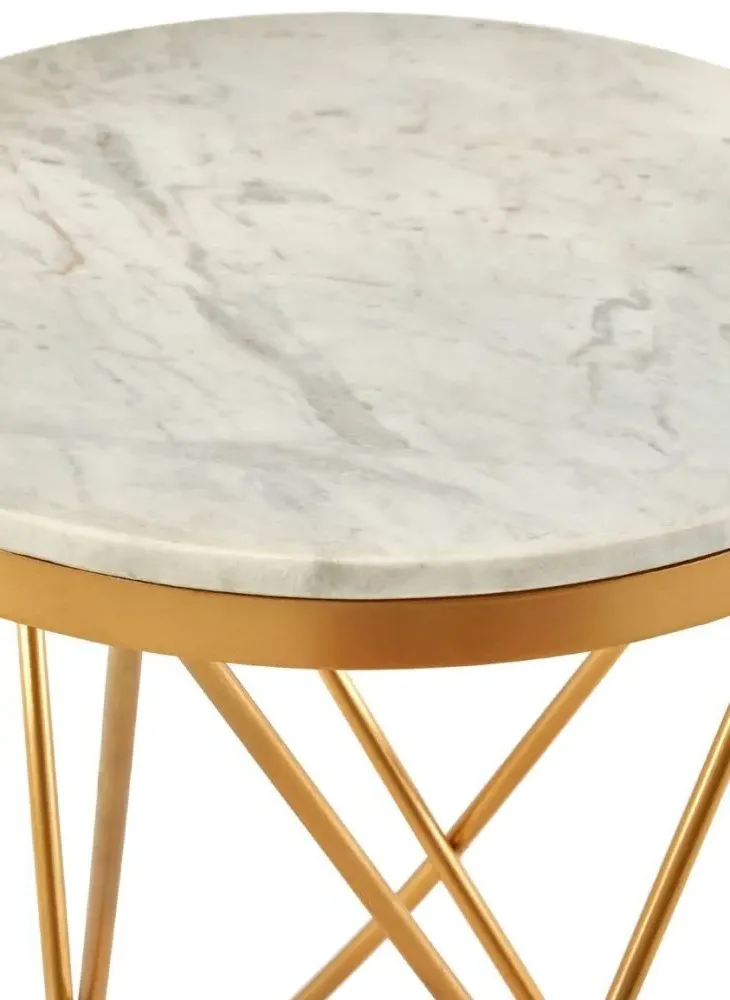 Templar Round Side Table with Hairpin Legs - White, Marble