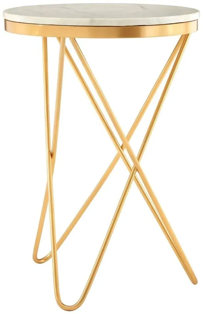 Templar Round Side Table with Hairpin Legs - White, Marble