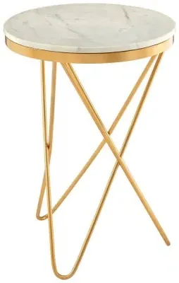 Templar Round Side Table with Hairpin Legs - White, Marble