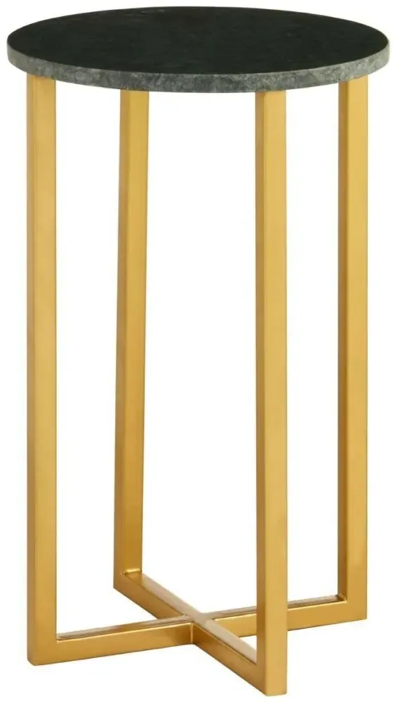 Templar Round Tall Side Table - Green, Marble