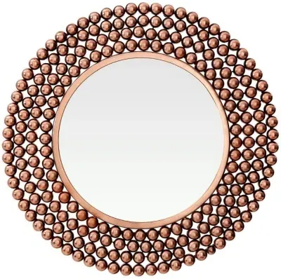 Templar Round Wall Mirror with Beaded Frame - Copper