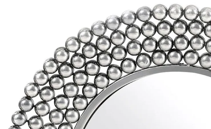 Templar Round Wall Mirror with Beaded Frame - Silver