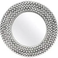 Templar Round Wall Mirror with Beaded Frame - Silver