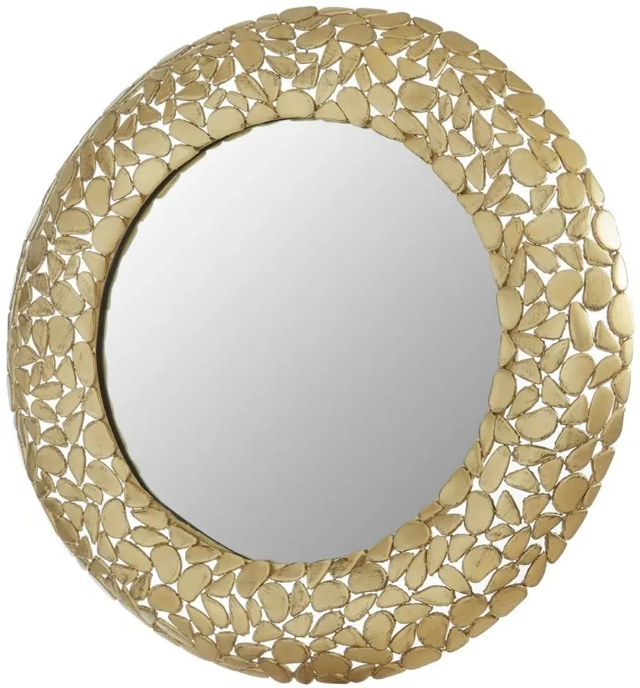 Templar Round Wall Mirror with Pebble Frame - Brass