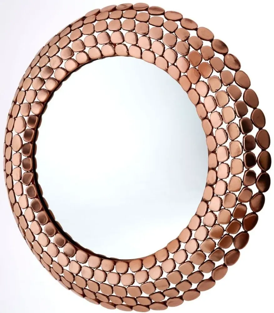 Templar Round Wall Mirror with Pebble Frame - Copper