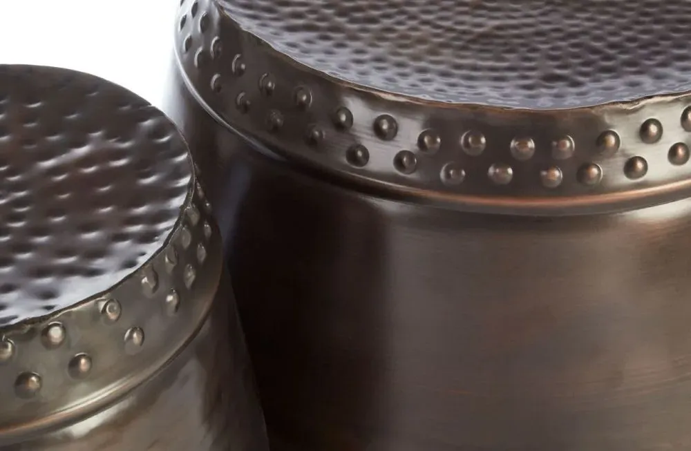 Templar Set of 2 Drum Side Tables - Rustic Brown