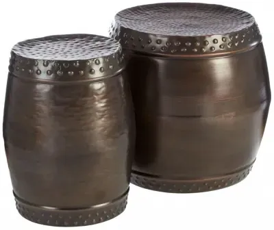 Templar Set of 2 Drum Side Tables - Rustic Brown image