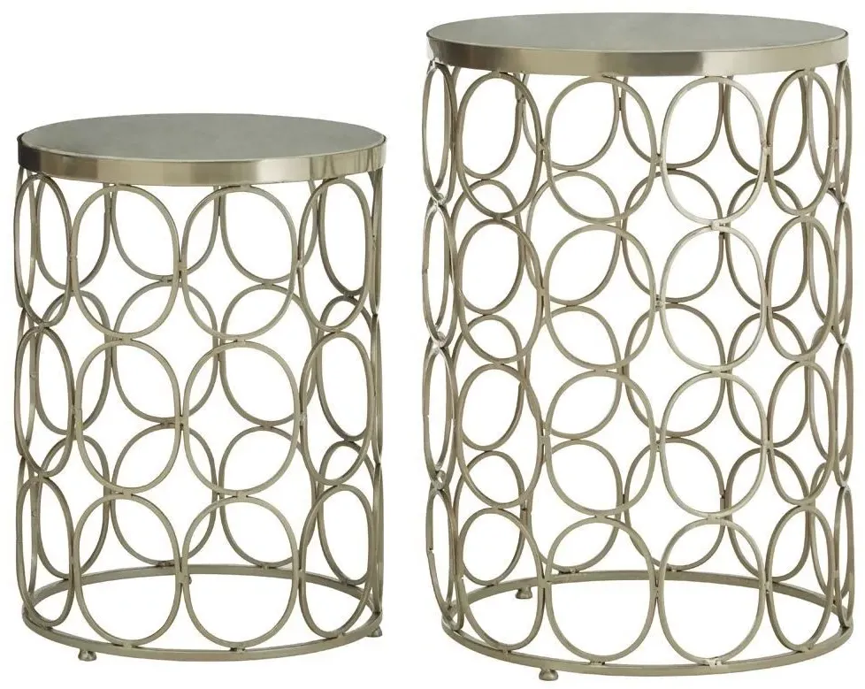Templar Set of 2 Round Side Tables - Silver, Marble