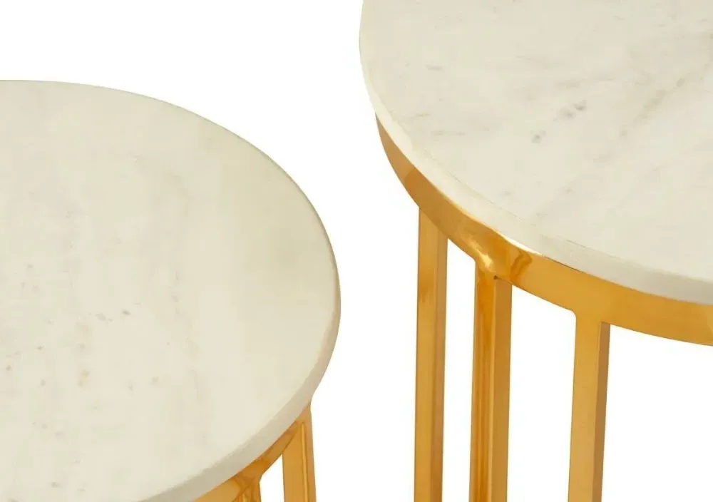 Templar Set of 2 Round Side Tables - White, Marble
