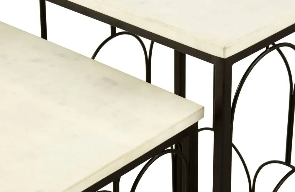 Templar Set of 2 Round Side Tables - White, Marble