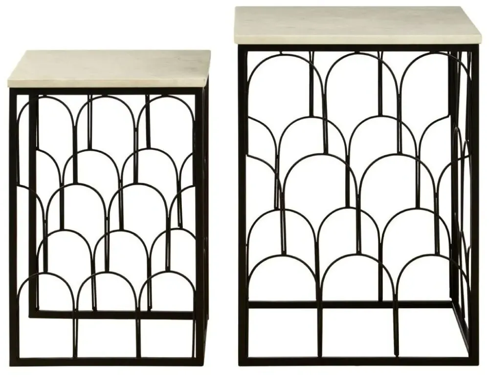 Templar Set of 2 Round Side Tables - White, Marble