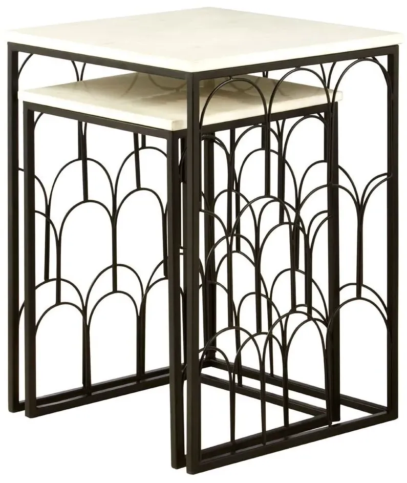 Templar Set of 2 Round Side Tables - White, Marble