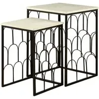 Templar Set of 2 Round Side Tables - White, Marble