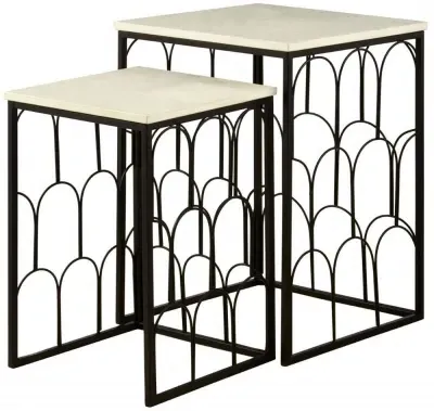 Templar Set of 2 Round Side Tables - White, Marble