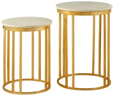 Templar Set of 2 Round Side Tables - White, Marble