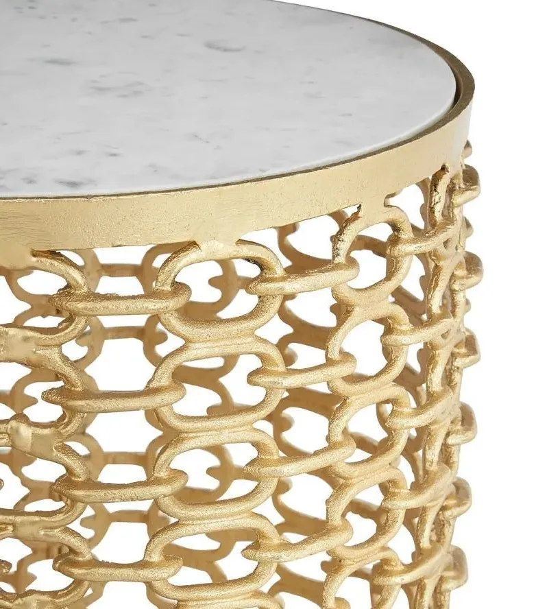 Templar Set of 3 Round Side Tables - Gold, Marble