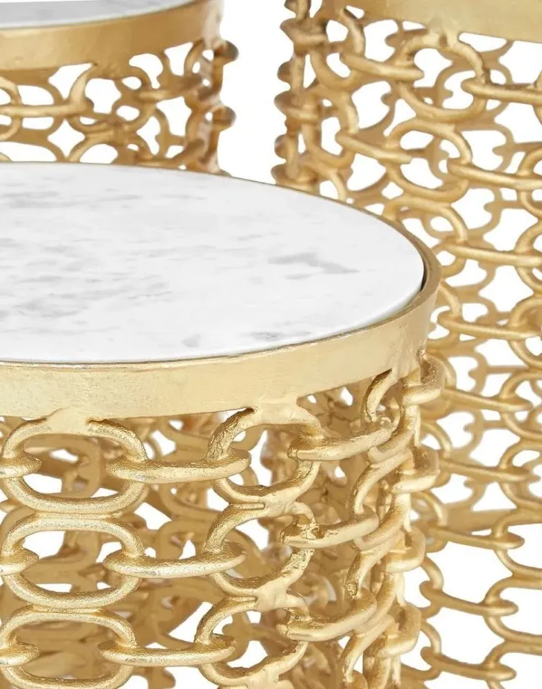 Templar Set of 3 Round Side Tables - Gold, Marble