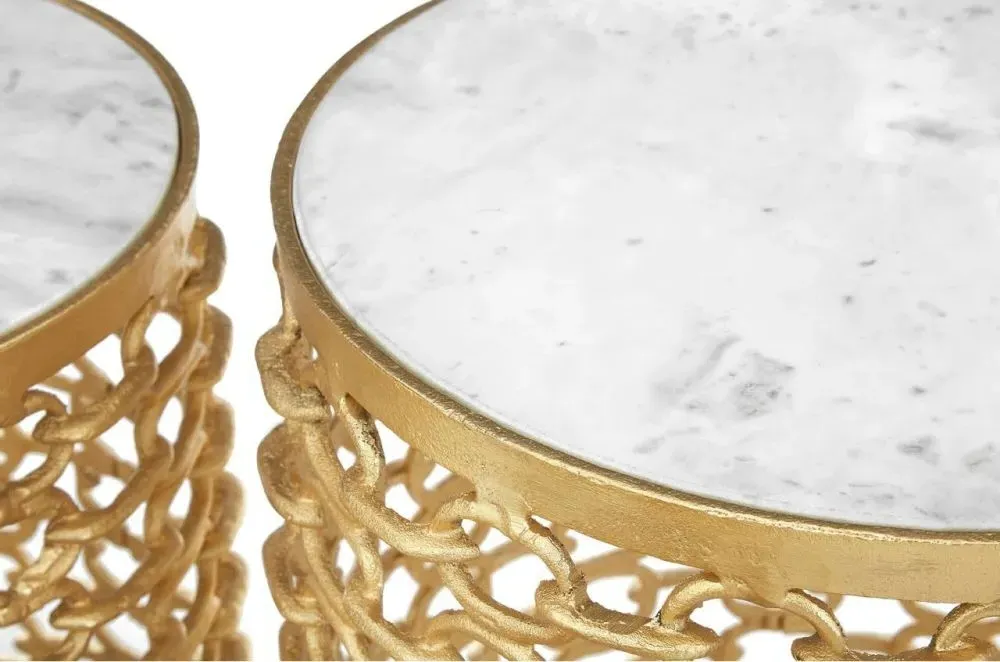 Templar Set of 3 Round Side Tables - Gold, Marble