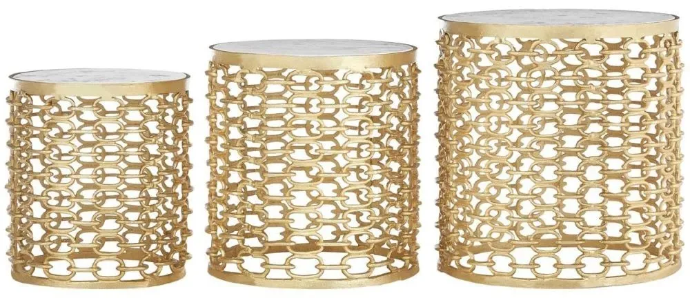 Templar Set of 3 Round Side Tables - Gold, Marble