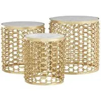 Templar Set of 3 Round Side Tables - Gold, Marble