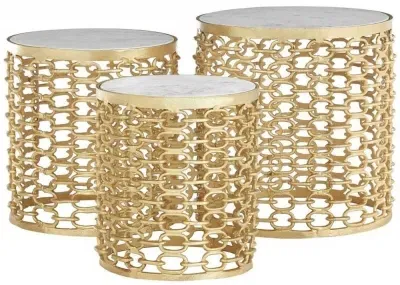 Templar Set of 3 Round Side Tables - Gold, Marble image