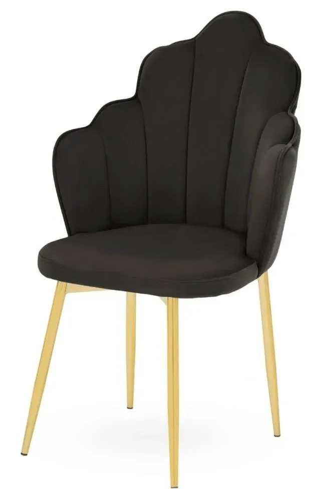 Tian Dining Chair with Gold Legs - Black, Velvet