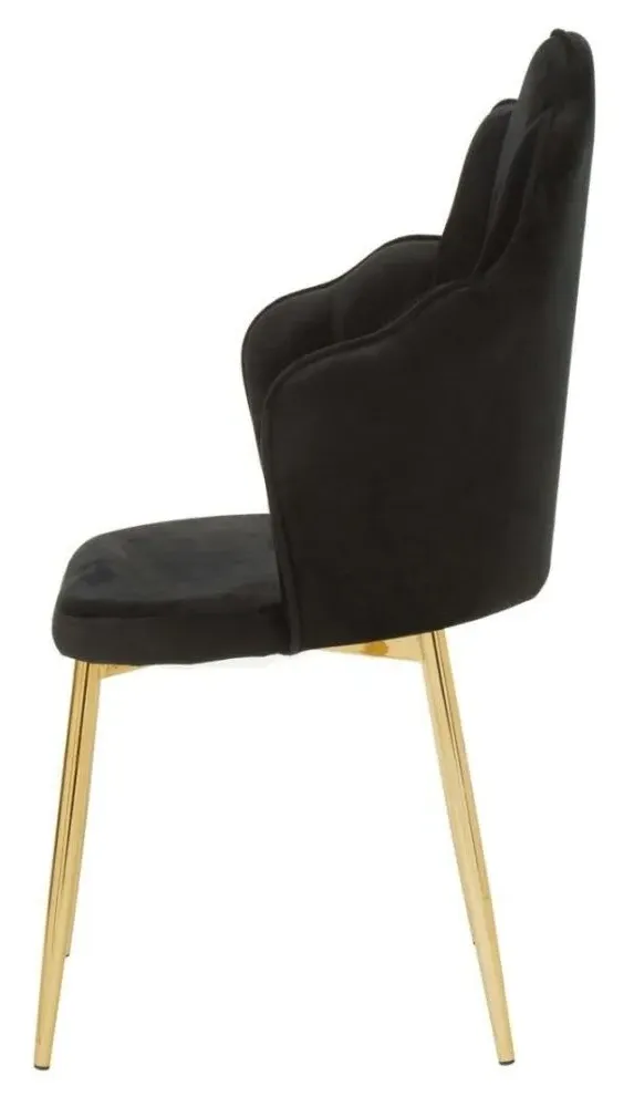 Tian Dining Chair with Gold Legs - Black, Velvet