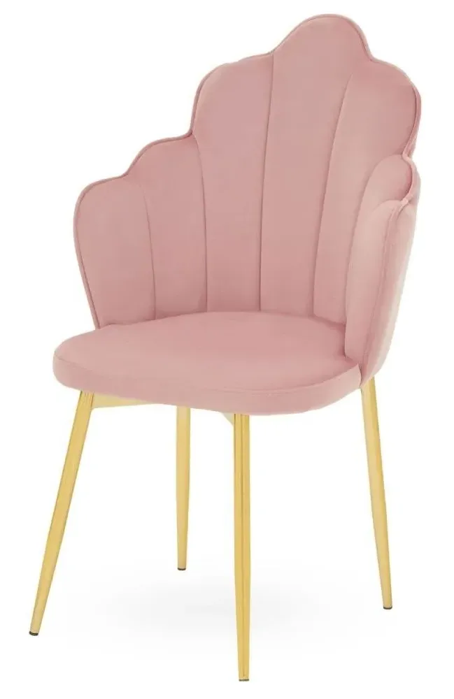 Tian Dining Chair with Gold Legs - Pink, Velvet
