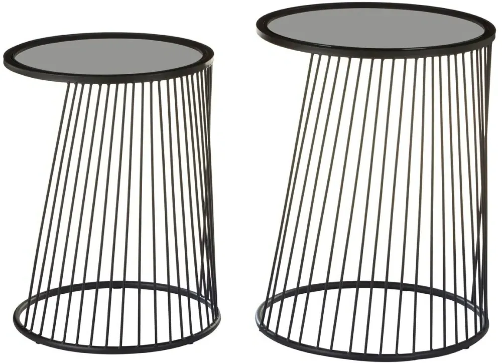 Trento Set of 2 Round Side Tables - Black, Glass