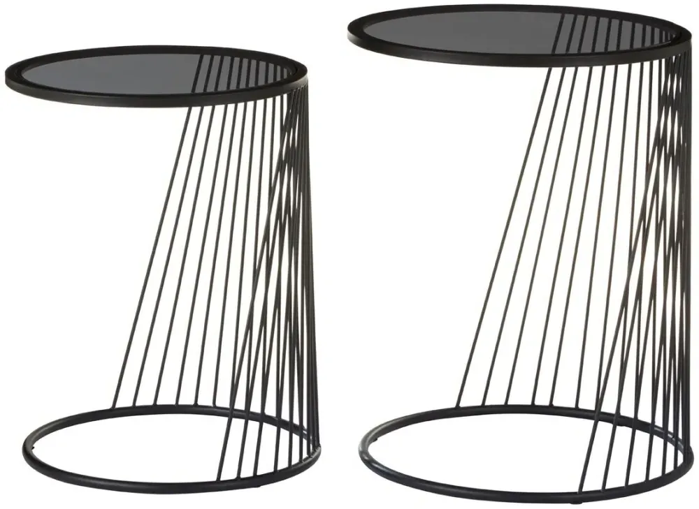 Trento Set of 2 Round Side Tables - Black, Glass