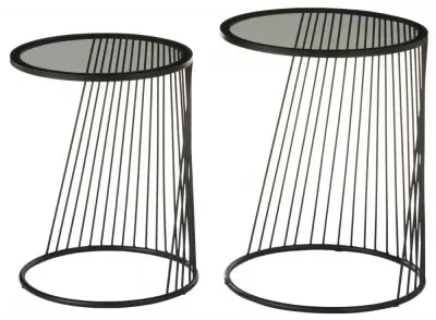 Trento Set of 2 Round Side Tables - Black, Glass image