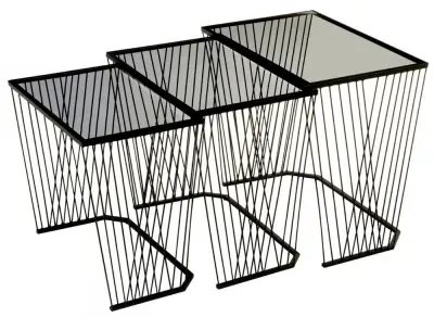 Trento Set of 3 Glass Side Tables - Black