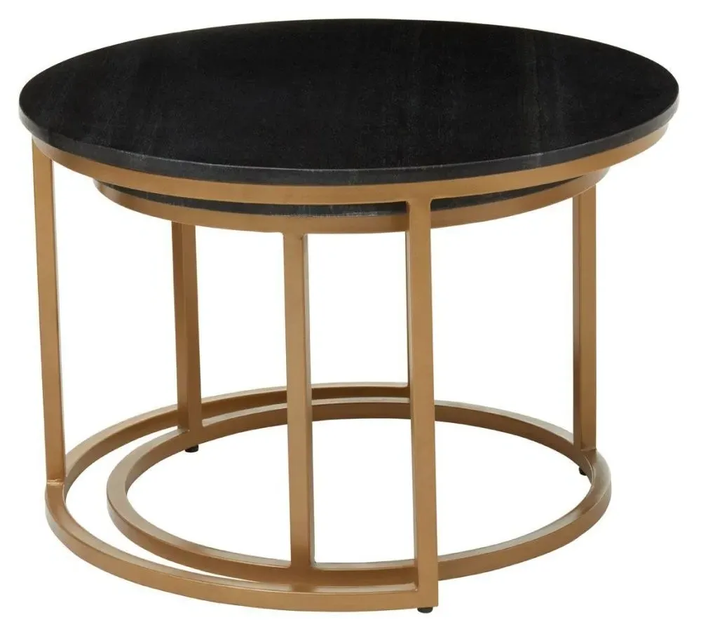 Varana Round Nest of 2 Tables - Black, Marble