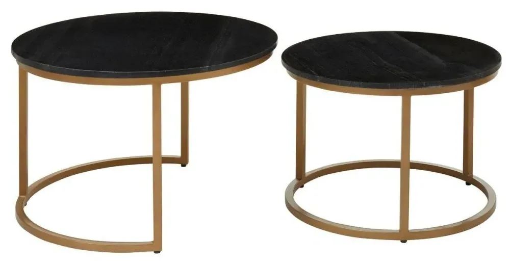 Varana Round Nest of 2 Tables - Black, Marble