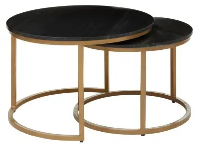 Varana Round Nest of 2 Tables - Black, Marble image
