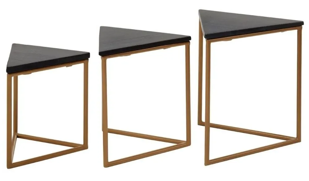 Varana Triangular Nest of 3 Tables - Black, Marble
