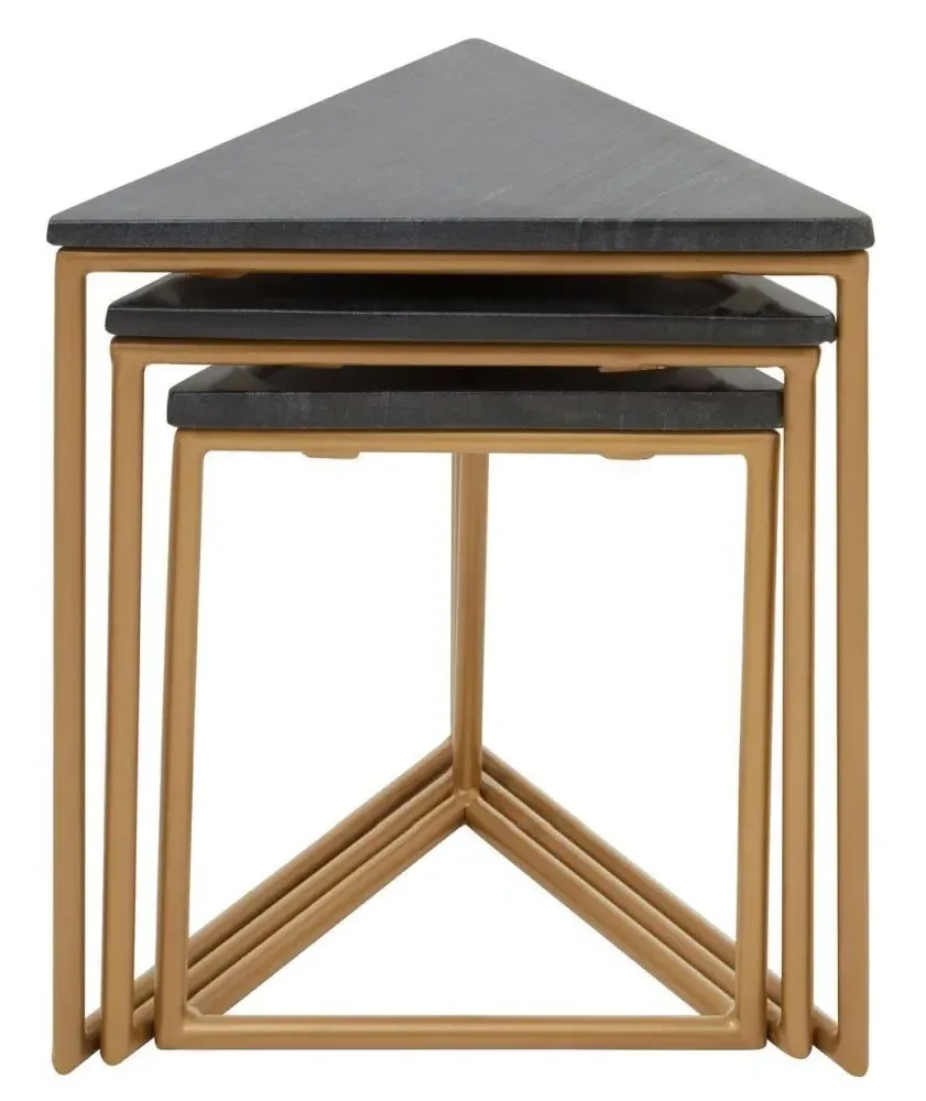 Varana Triangular Nest of 3 Tables - Black, Marble