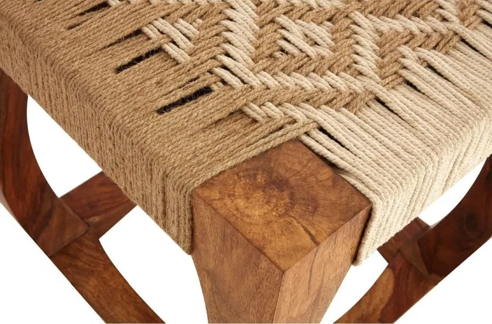 Woven Stool - Natural, Jute and Sheesham Wood