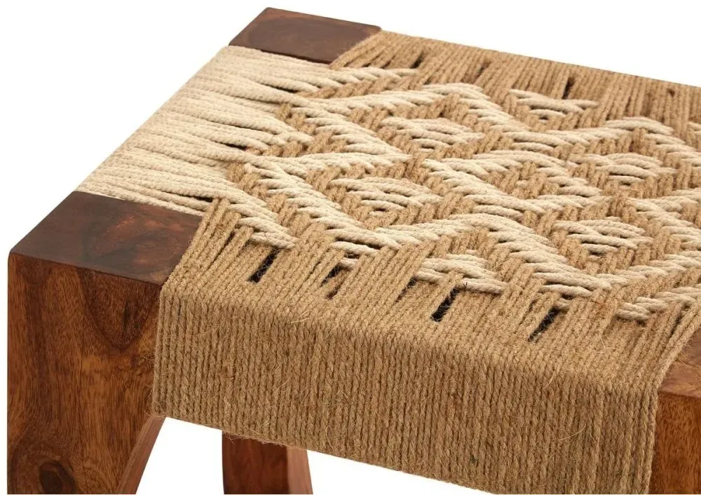 Woven Stool - Natural, Jute and Sheesham Wood