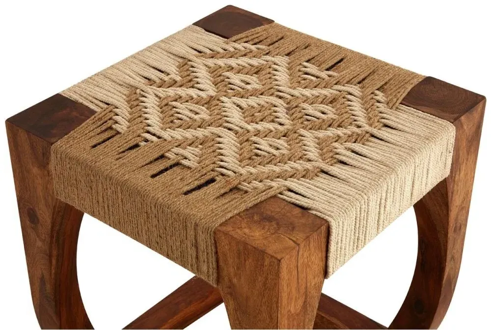 Woven Stool - Natural, Jute and Sheesham Wood