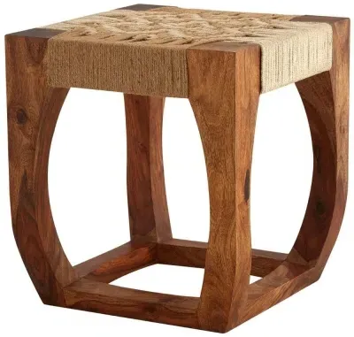 Woven Stool - Natural, Jute and Sheesham Wood image