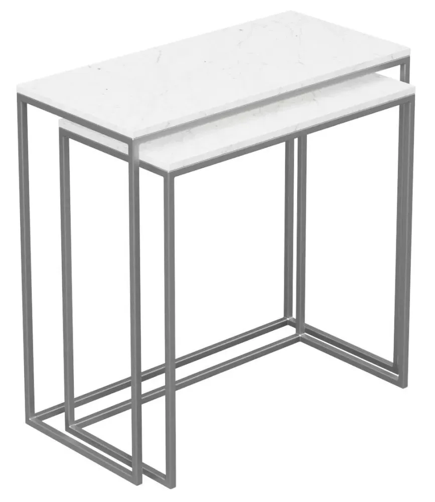 Halifax Nest of 2 Tables - White Marble, Silver